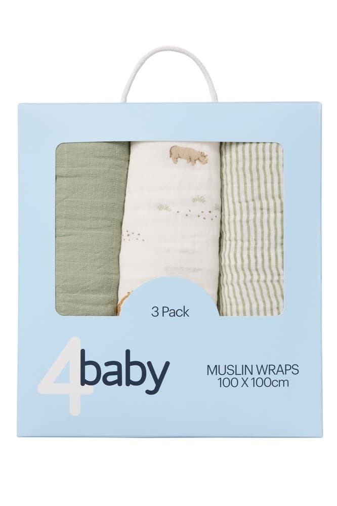 4baby Muslin Wrap 3 Pack Sage